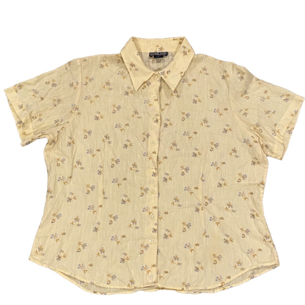 Vintage Land's End 100% Linen Shirt Women’s Size 18 R Cottage Floral Button Top